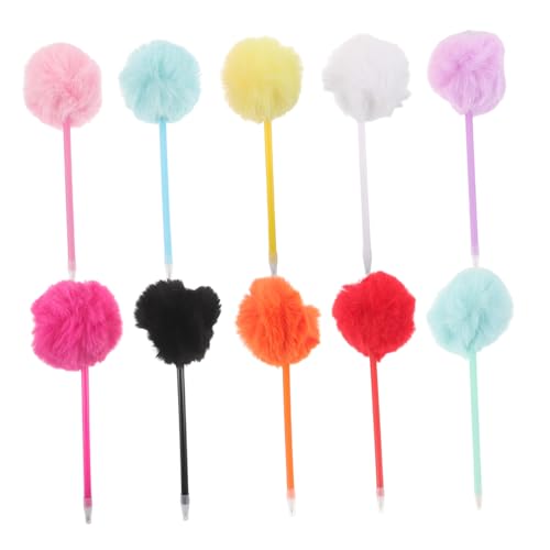 CONGARTENO 10 Stück Bunte Plüsch Pom Pom Kugelschreiber Weiche Schreibstifte mit Flauschigen Köpfen Dekorative Kawaii Schreibutensilien für Mädchen Schule Büro Kreative Notizen von CONGARTENO