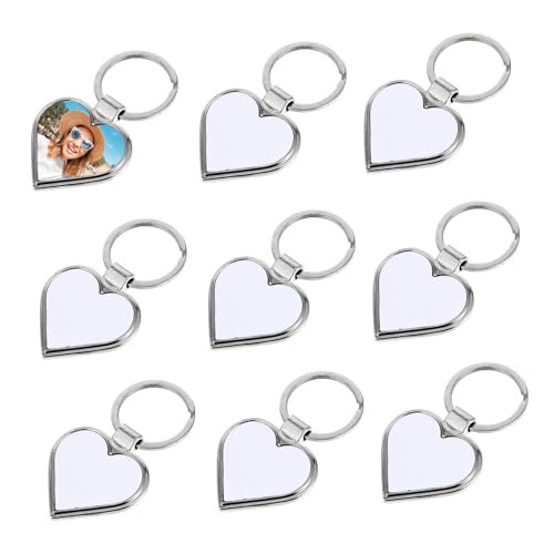 CONGARTENO 10 Stück Herz Schlüsselanhänger Geformt Geldbörse Sublimation Keychain Blanks Schlüsselanhänger Zubehör Charms Schlüsselanhängerringe Zum Basteln Leerer Schlüsselbund Metall von CONGARTENO