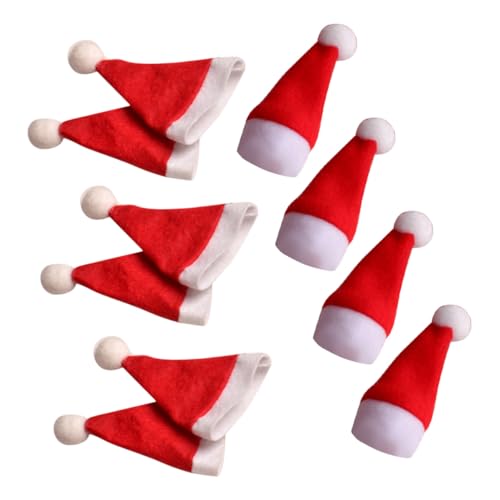 CONGARTENO 10 Stück Teiliges Mini Weihnachtsmützen aus Filz Nikolausmützen für Lutscher Dekoration Wiederverwendbare Candy Package Deko DIY Christbaumschmuck für Weihnachtsfeier und Basteln von CONGARTENO