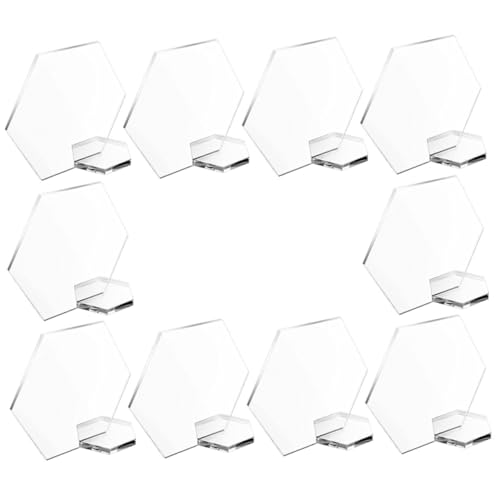 CONGARTENO 10 Stück Tischkarten Teiliges mit Ständer Wiederverwendbare Blanko Sechseckige Schilder DIY Platzkarten für Hochzeit Tischdekoration Leichte Acrylplaketten von CONGARTENO