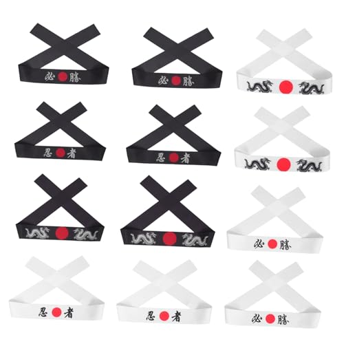 CONGARTENO 12 Stück Japanische Samurai Stirnbänder mit Einzigartigem Ninja Print Rutschfestes Karate und Koch Stirnband für Erwachsene und Traditionell Inspiriert Vielseitig für Training und von CONGARTENO