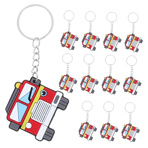 CONGARTENO 12 Stück Teiliges Feuerwehr Schlüsselanhänger Originelle Feuerwehrfahrzeug Form Partygeschenke und Geburtstagsdeko für Feuerwehrmann Motto als Dankeschön für Männer und Frauen von CONGARTENO