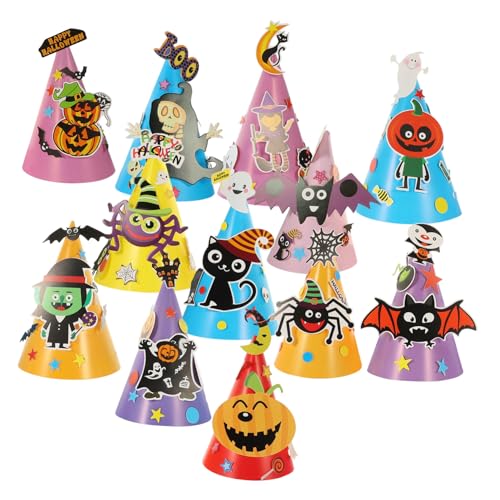 CONGARTENO 12 Stück Teiliges Halloween DIY Papier Kartoonhüte Einfache Montage Halloween Party Dekoration Bastelmaterial für Handgemachte Partyhüte CONGARTENO 12 Stück Teiliges Halloween DIY Papier Kartoonhüte Einfache Montage Halloween Party Dekoration Bastelmaterial für Handgemachte Partyhüte von CONGARTENO