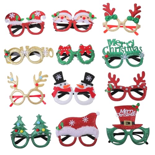 CONGARTENO 12 Stück Teiliges Xmas Brillenrahmen aus Leichtem Kunststoff Bunte Weihnachts Partybrillen als Lustige Foto Requisiten und Dekorative Accessoires für Festliche Weihnachtsfeiern von CONGARTENO