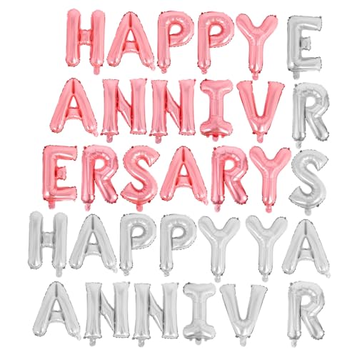 CONGARTENO 2 Sätze Aluminiumfolie Happy Anniversary Ballons Langlebig Schnell Aufblasbar Hochzeit Party Dekoration Silber und Roségold Romantische Feier von CONGARTENO