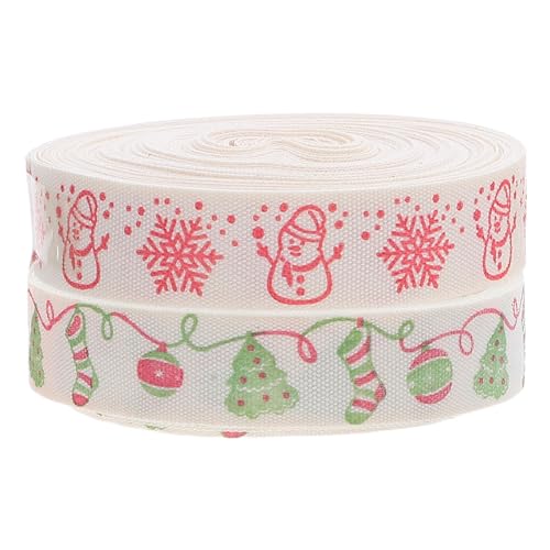 CONGARTENO 2 Stück Baumwolle Weihnachtsband Fadensicher Frohe Weihnachten Geschenkband Schneeflocken Schneemann Dekoratives Schleifenband für Weihnachtsbaum und Bastelprojekte von CONGARTENO