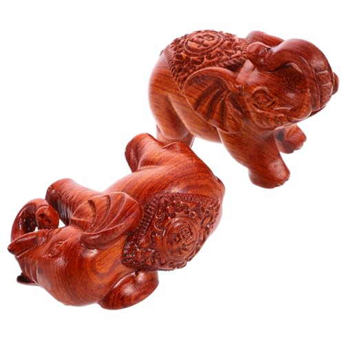 CONGARTENO 2 Stück Holzfigur Elefant Geschnitzt Stabile Dekofigur für Tisch Regal Wohnzimmer Rustikal Stilvoll Vielseitig Platzierbar Langlebiges Holzornament von CONGARTENO