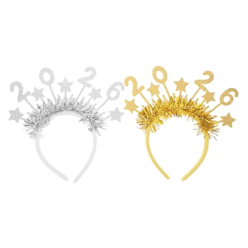 CONGARTENO 2 Stück Silvester Haarreifen mit Glitzernden Sternen Festlicher Pailletten Kopfschmuck für Neujahrsfeiern Leichtes Party Stirnband Silber und Gold für Damen und Jugendliche von CONGARTENO