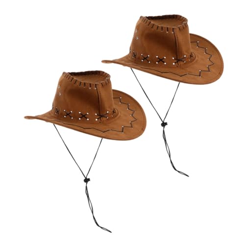 CONGARTENO 2 Stück Teiliges Cowboyhut Vintage PU Western Fedora mit Kinnriemen Verstellbar Modisch und Vielseitig für Jungen und Mädchen für Halloween Weihnachten und Partys von CONGARTENO