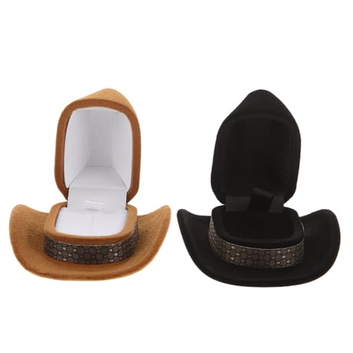 CONGARTENO 2 Stück Teiliges Schmuckkästchen im Cowboy Hut Design Samt Ringbox und Schwarz Kompakte Aufbewahrungsbox für Ringe Ohrringe und Anhänger für Hochzeit Verlobung und von CONGARTENO