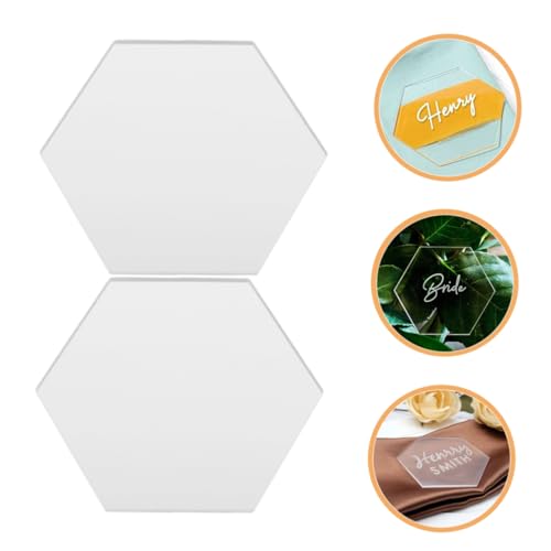 CONGARTENO 20 Stück Teiliges Sechseckige Platzkarten Wiederverwendbar Transparent Modern für Hochzeit Tischdekoration DIY Namensschilder Beschreibbar mit Ölmarker Langlebig von CONGARTENO