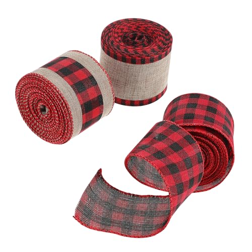 CONGARTENO 3 Rollen Rustikales Buffalo Plaid Geschenkband Breit Yards Je Reißfestes Bastband für Weihnachtsdeko Schleifen Verpackung und Bastelprojekte von CONGARTENO