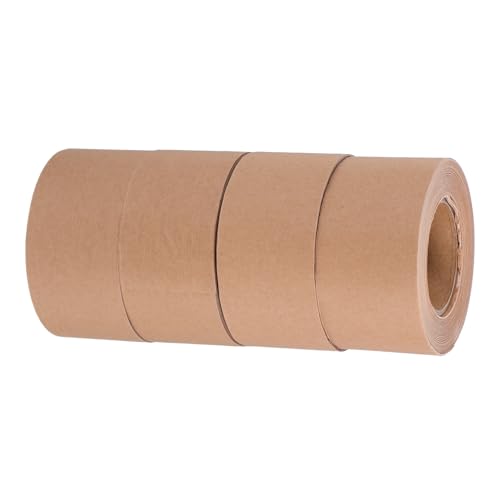 CONGARTENO 4 Rollen Wasseraktiviertes Klebeband Kraftpapier Selbstklebend Papierklebeband Beschriftbar Temperaturbeständig Verpackung Paketversiegelung Kartonverschluss von CONGARTENO