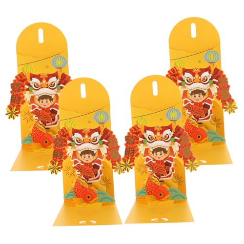 CONGARTENO 4 Stück Chinesische Rote Umschläge Lotusmuster Jahr Des Drachen Lunar Neujahr Geldgeschenktüten Traditionelle Festtagsdekoration für Hochzeit von CONGARTENO