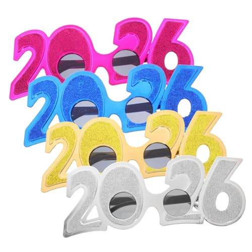 CONGARTENO 4 Stück Glitzer Brillen aus Leichtem Kunststoff für Silvester Party Komfortable Bunte Neujahrsbrillen als Lustiges Fotorequisit und Festliche Partyausstattung von CONGARTENO