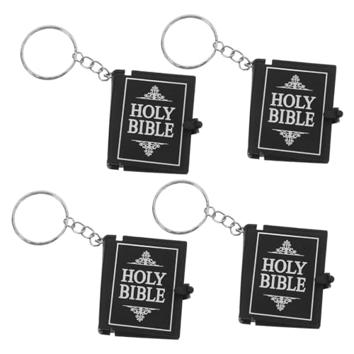 CONGARTENO 4 Stück Mini Schlüsselanhänger mit Miniatur Bibelversen Christlicher Jesus Schlüsselanhänger in Schwarz und Silber Leicht Spirituell als Religiöses und Weihnachtsmitbringsel von CONGARTENO