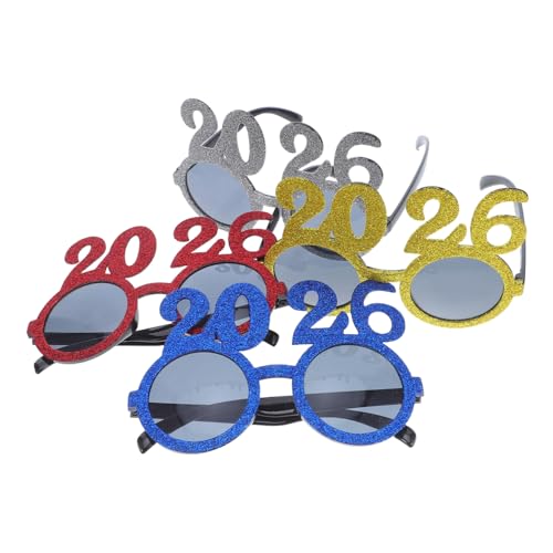 CONGARTENO 4 Stück Partybrillen aus Robustem Pc Material Leichte Biegefeste Neujahrs und Abschlussfeier Brillen mit Glitzernder Zahlen Dekoration als Fotorequisiten und Partygeschenke von CONGARTENO
