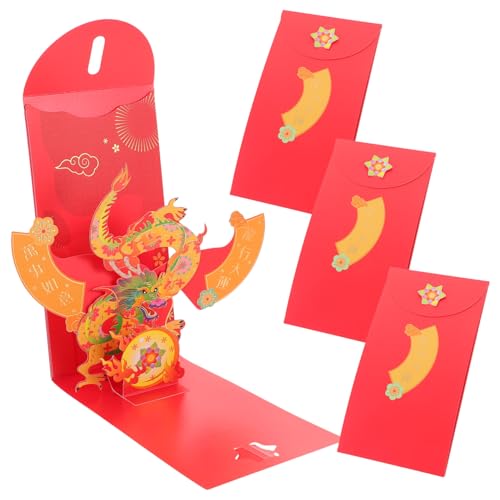 CONGARTENO 4 Stück Rote Umschläge Teilig Jahr Des Drachen Geldumschläge Festliche Chinesische Neujahrsdekoration Glücksumschläge für Frühlingsfest und von CONGARTENO