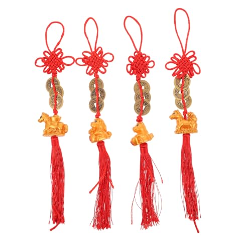 CONGARTENO 4 Stück Teiliges Feng Shui Anhänger Jahr des Pferdes mit Fünf Kaiser Münzen Langlebige Metall Deko für Auto Büro und Zuhause Chinesisches Neujahrs Ornament von CONGARTENO