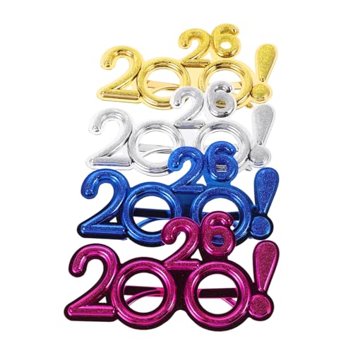 CONGARTENO 4 Stück Teiliges Partybrillen Kunststoff Neujahrsdeko in Gold Silber Blau Leichte Karnevalsbrillen mit Lustigem Zahlen Design für Familienfeiern und Silvester von CONGARTENO