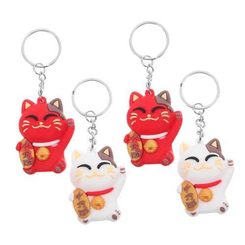 CONGARTENO 4 Stück Teiliges Weicher Maneki Neko Schlüsselanhänger Kawaii Japanischer Glückskatze Anhänger Niedlicher Taschen und Auto Schmuck Cartoonartiger Beutelanhänger für Alltag und von CONGARTENO