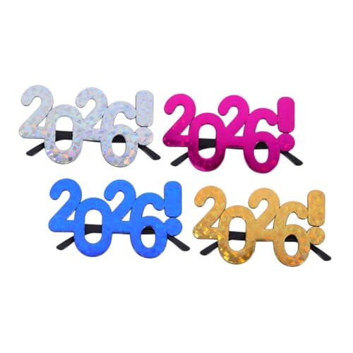 CONGARTENO 4 Stück lustige Brille Neujahrsfeierbrille Zahlen-Party-Brille Party dekorative Brillen ZUMBEITUNG Brillen Partynummer Frohe Silvester-Gläser Stk von CONGARTENO