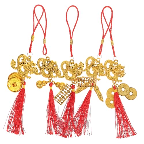 CONGARTENO 5 Stück Teiliges Chinesische Glücksbringer Drachen Anhänger Frühlingsfest Deko Goldfarbene Feng Shui Baumhänger für Neujahr Hauseinweihung Wohlstand und Gesundheit von CONGARTENO