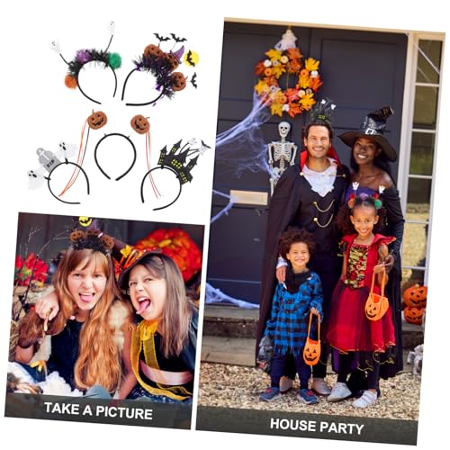 CONGARTENO 5 Stück Teiliges Halloween Haarreifen Set mit Katzenohren und Kürbismotiv Verstellbare Party Haarbänder für Erwachsene und Farbenfrohe und Flexible Kopfbedeckungen für Kostüme und von CONGARTENO