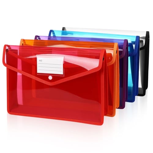 CONGARTENO 5 Stück Teiliges Kunststoff Dokumententaschen mit Druckknopfverschluss Erweiterbare Briefumschläge mit Beschriftungsfach Transparente Ordner in Bunten Farben für Büro und Schule CONGARTENO 5 Stück Teiliges Kunststoff Dokumententaschen mit Druckknopfverschluss Erweiterbare Briefumschläge mit Beschriftungsfach Transparente Ordner in Bunten Farben für Büro und Schule von CONGARTENO