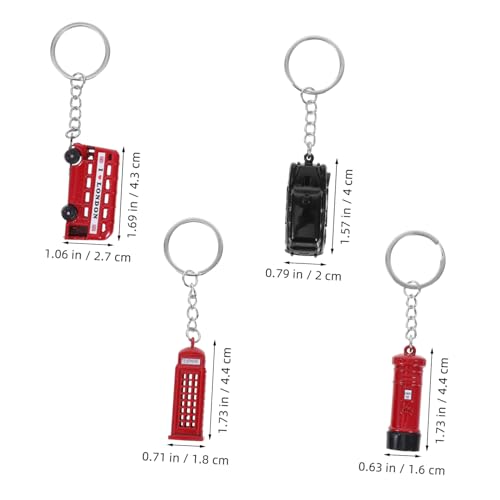 CONGARTENO 5 Stück Teiliges London Souvenir Schlüsselanhänger aus Langlebiger mit Roten Doppeldeckerbus Telefonzelle Briefkasten Uhrturm und Taxi Kompakt Vielseitig für Schlüssel und Taschen von CONGARTENO