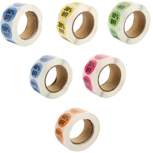 CONGARTENO 6 Rollen Rabattaufkleber Selbstklebende Verkaufsförderung Etiketten für Einzelhandel Supermarkt Warenpräsentation Leicht Abziehbar und Haftend von CONGARTENO