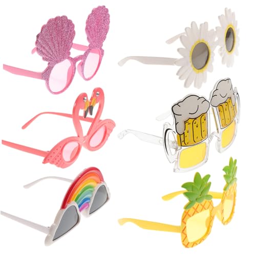 CONGARTENO 6 Stück Lustige Hawaiianische Partybrillen aus Kunststoff Leichtgewichtige Strand Poolbrillen mit Flamingo Ananas Cocktail Bunte Novelty Sonnenbrillen für Erwachsene Zufällige von CONGARTENO