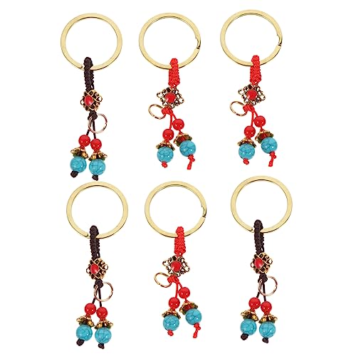 CONGARTENO 6 Stück Teiliges Ethno Stil Schlüsselanhänger mit Dekorativen Blauen Glasperlen Einzigartiges Rissmuster Kreative Anhänger für Schlüssel und Taschen Vielseitige Geschenkidee von CONGARTENO