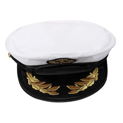 CONGARTENO Admiral Hut Weiß Verstellbar Unisex Segler Mütze Kostüm Yacht Kapitänsmütze für Karneval Fasching Erwachsene von CONGARTENO