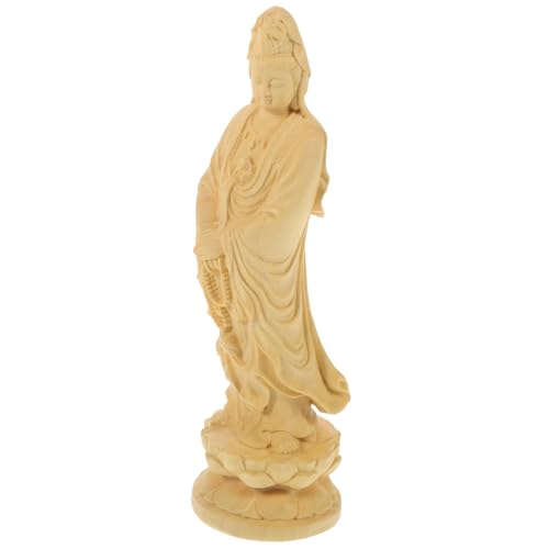 CONGARTENO Holzfigur Guanyin Skulptur Handgeschnitzt Gelbes Holz Buddhismus Deko Für Zuhause Büro Feng Shui Geschenk von CONGARTENO