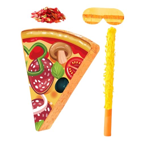 CONGARTENO Pizza Piñata Kindergeburtstag Dekoration mit Augenbinde und Buntem Papierkonfetti Vielseitiges Partyspiel und Mexikanische Cinco De Mayo Feier Deko von CONGARTENO