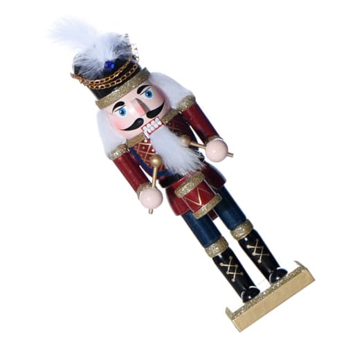 CONGARTENO Traditioneller Holz Rot Blau Handgefertigte Weihnachtsdekoration Tisch Ornament mit Beweglichem Mund Festliche Holzfigur für Wohnzimmer Büro Kinderzimmer von CONGARTENO