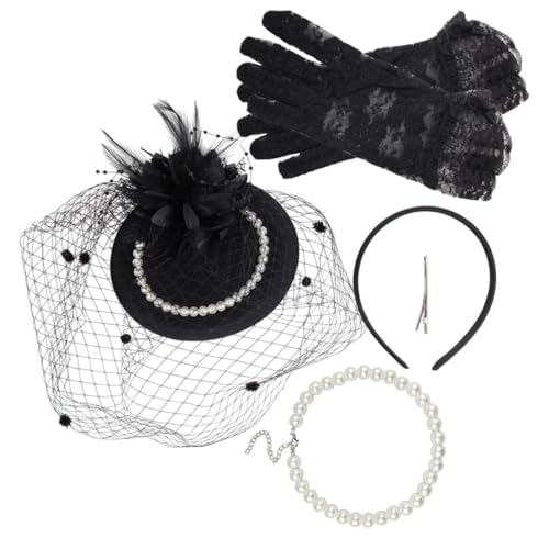 CONGARTENO Vintage Mädchen Haarschmuck mit Netzstoff Schleier Retro Fascinator Haarclip und Spitzenhandschuhe Elegantes Party Accessoire für Damen und Festliche Anlässe CONGARTENO Vintage Mädchen Haarschmuck mit Netzstoff Schleier Retro Fascinator Haarclip und Spitzenhandschuhe Elegantes Party Accessoire für Damen und Festliche Anlässe von CONGARTENO