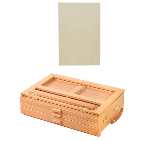 CONGRUI 3-lagige Schubladen-Tischstaffelei zum Zusammenklappen von Bilderboxen, Regal, Zeichenbrett-Set, Paintbox (Staffelei + 8K-Zeichenbrett) von CONGRUI