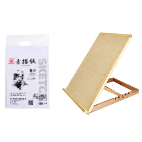CONGRUI 8K Staffelei Holz Zeichenbrett Staffelei Integrierte Skizze Desktop Desktop Faltbares Malregal Maltafel (8K Staffelei und 8K Skizzenpapier) von CONGRUI