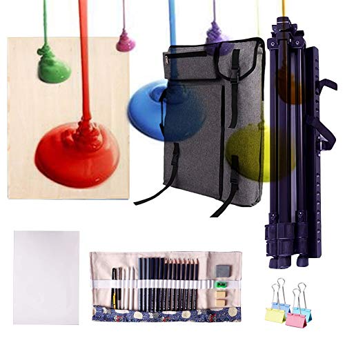 CONGRUI Aluminium-Feld-Staffelei, Canvas-Tasche und Staffelei-Set, Kunst, kreative Staffelei, Tafeln, Staffelei, Rucksack (Grau, Staffelei-Set) von CONGRUI