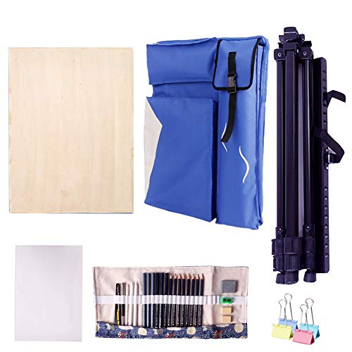 CONGRUI Blaue Leinentasche, faltbare Staffelei, tragbares Staffelei-Set, Outdoor-Schulter-Rucksack, Rucksack (Staffelei-Set) von CONGRUI