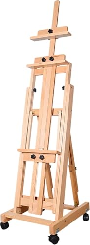 CONGRUI Große Bodenstaffelei, H-Rahmen, Holzstaffelei, tragbare Studio-Staffelei mit Rädern, verstellbare Malstaffelei für Ausstellungsposter, Outdoor-Skizzieren, einfach zu montieren (Holz) von CONGRUI