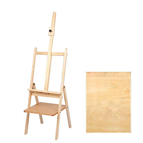CONGRUI Holz-Staffelei-Set, Aufbewahrungsregal, tragbar, zusammenklappbar, Skizzen-Schubladenhocker (Staffelei + 4K-Zeichenbrett) von CONGRUI