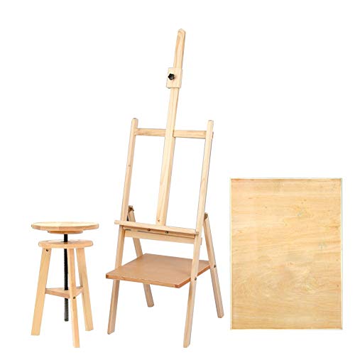 CONGRUI Holz-Staffelei-Set, Aufbewahrungsregal, tragbar, zusammenklappbar, Skizzen-Schubladenhocker (Staffelei + Hocker) von CONGRUI