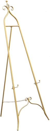 CONGRUI Klappbare Staffelei, Malerhalter, tragbarer, faltbarer Staffelei-Ständer, höhenverstellbare Metall-Staffelei für Ladenschilder, Poster und Bastelarbeiten (Gold, 150 cm) von CONGRUI