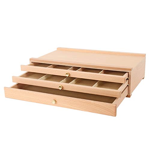 CONGRUI Künstler-Holz-Tischstaffelei, tragbare Staffelei mit Schubladen für Malerei, Hardware, Kunstbedarf (3 Ebenen) von CONGRUI
