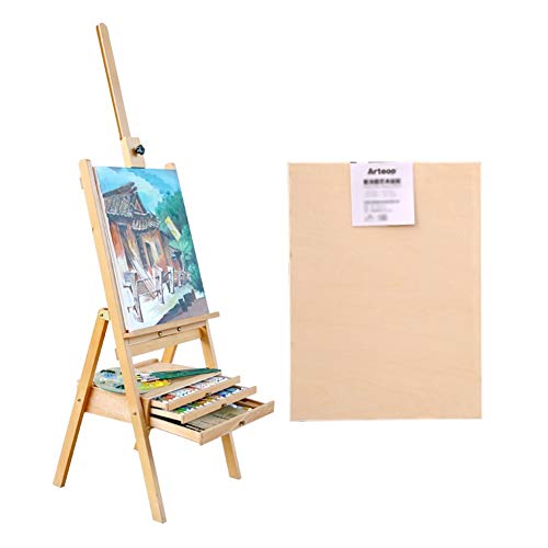 CONGRUI Kunststaffelei Skizzenbox mit Schublade, aus Holz, professionelle Staffelei, Ständer für den Außenbereich (Staffelei + 4K-Zeichenbrett) von CONGRUI