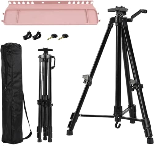 CONGRUI Malstaffelei, faltbar, für Reisen, verstellbarer Ständer, Indooor Outdoor-Zubehör (A mit rosa Tablett) von CONGRUI