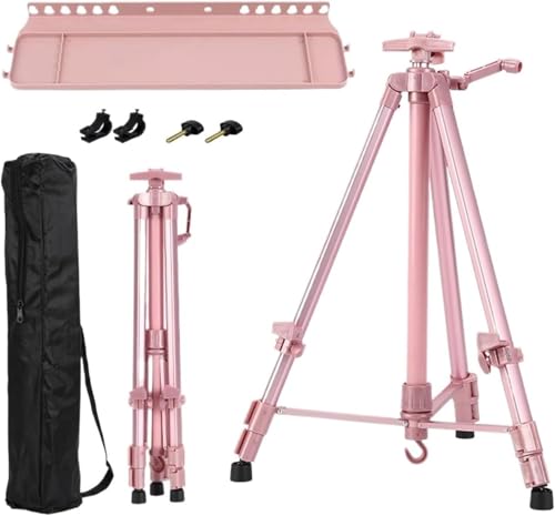 CONGRUI Malstaffelei, faltbar, für Reisen, verstellbarer Ständer, Indooor Outdoor-Zubehör (C mit rosa Tablett) von CONGRUI
